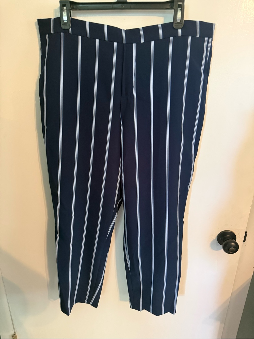 Old Navy Navy Blue Vertical-Stripe Dress Pants